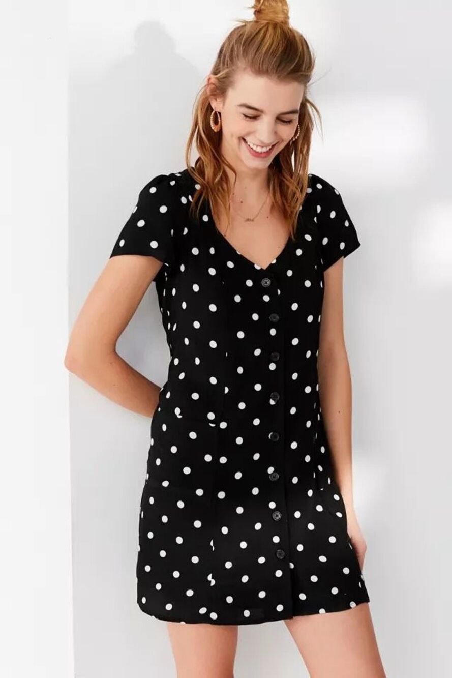 Urban Outfitters Black & White Polka Dot Button Front Mini Dress M